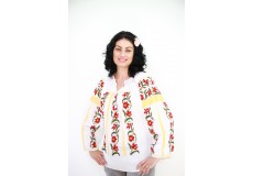 Ie damă cu mânecă lungă model floral roşu